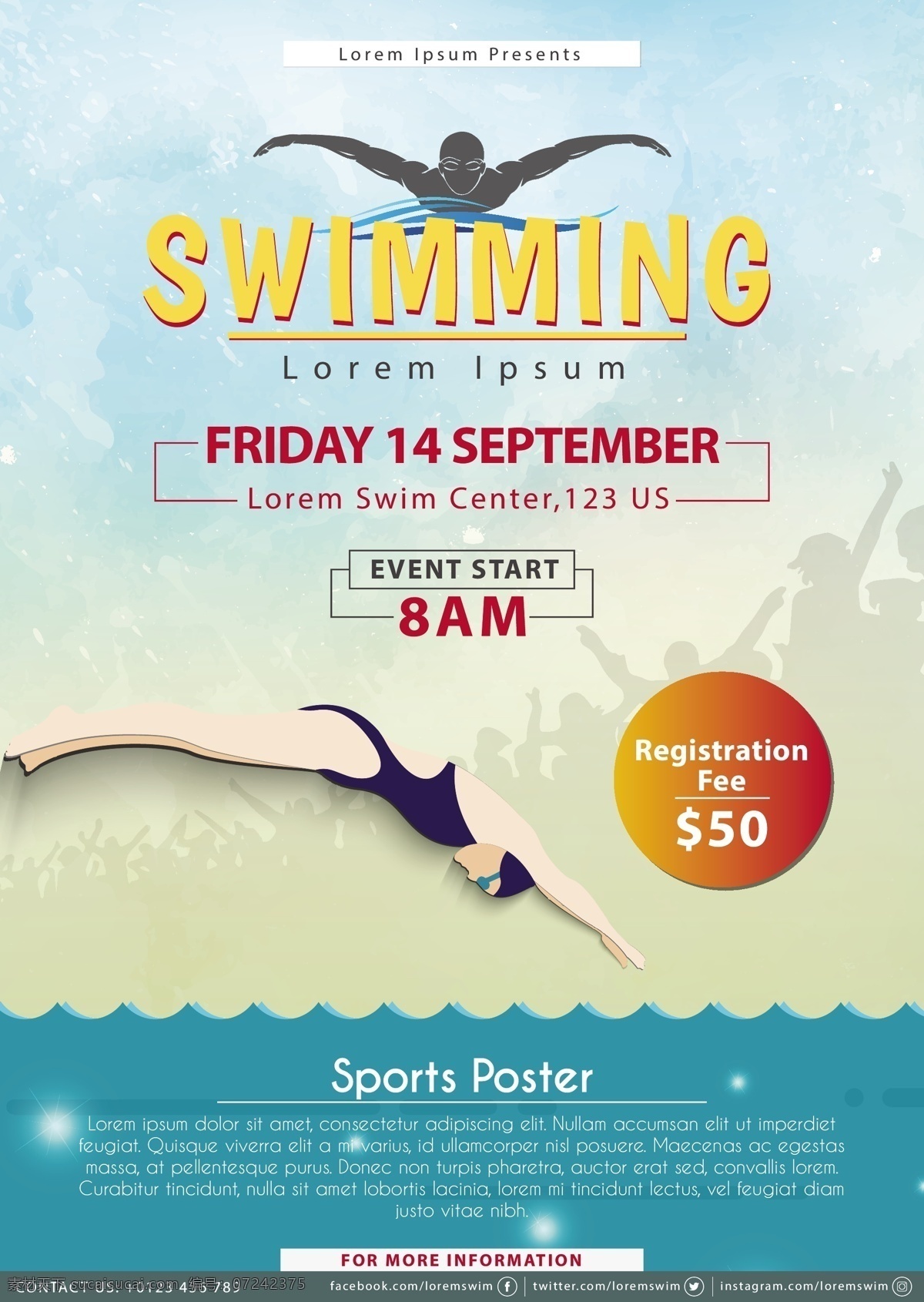 游泳 比赛 艺术品 向量 图像 插画 模板 传单 海报 a4 清洁 纸 池 水 训练 健康 游泳的 学习 竞争 户外 俱乐部