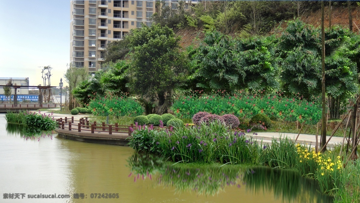 水景 效果图 环境设计 其他设计 水景效果图 效果 园林 源文件 植物 装饰素材