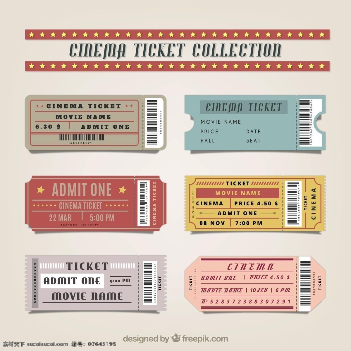 款 创意 复古 电影票 时间 条形码 纸质 电影院 座位 包装设计