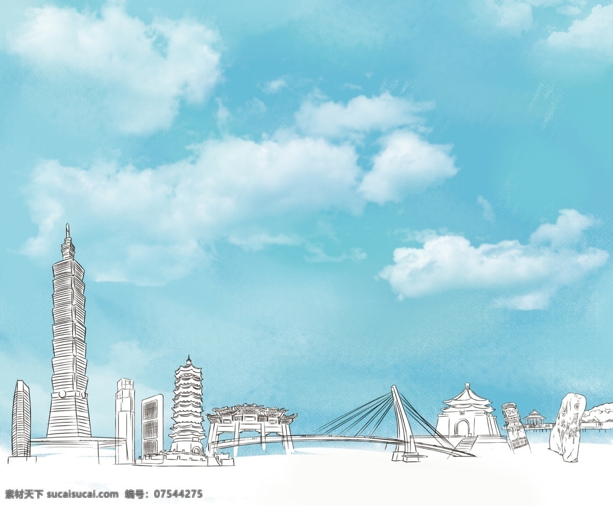 风景线稿 台湾 蓝天 风景 手绘 线稿 源文件 动漫动画 风景漫画