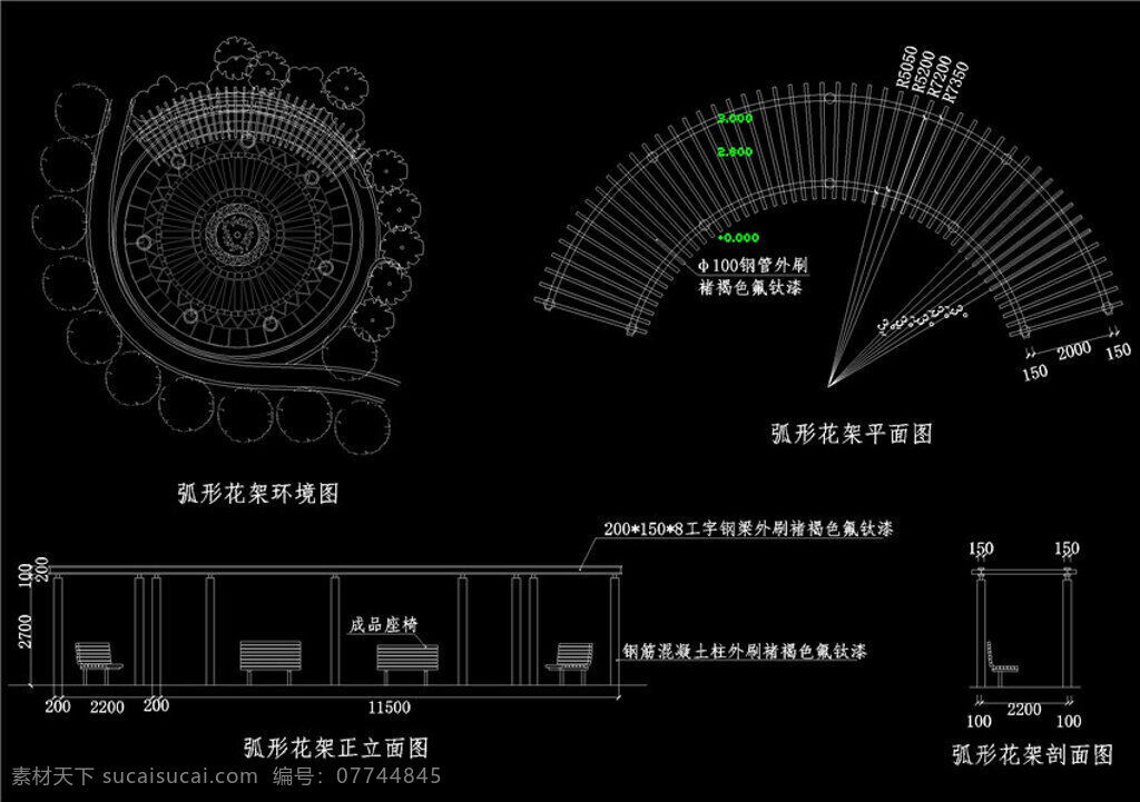 花架 cad 景观 图纸 园林建筑 建筑图纸素材 园林景观 cad图纸 图纸素材 总平面图 总 平面 cad景观图 dwg 黑色