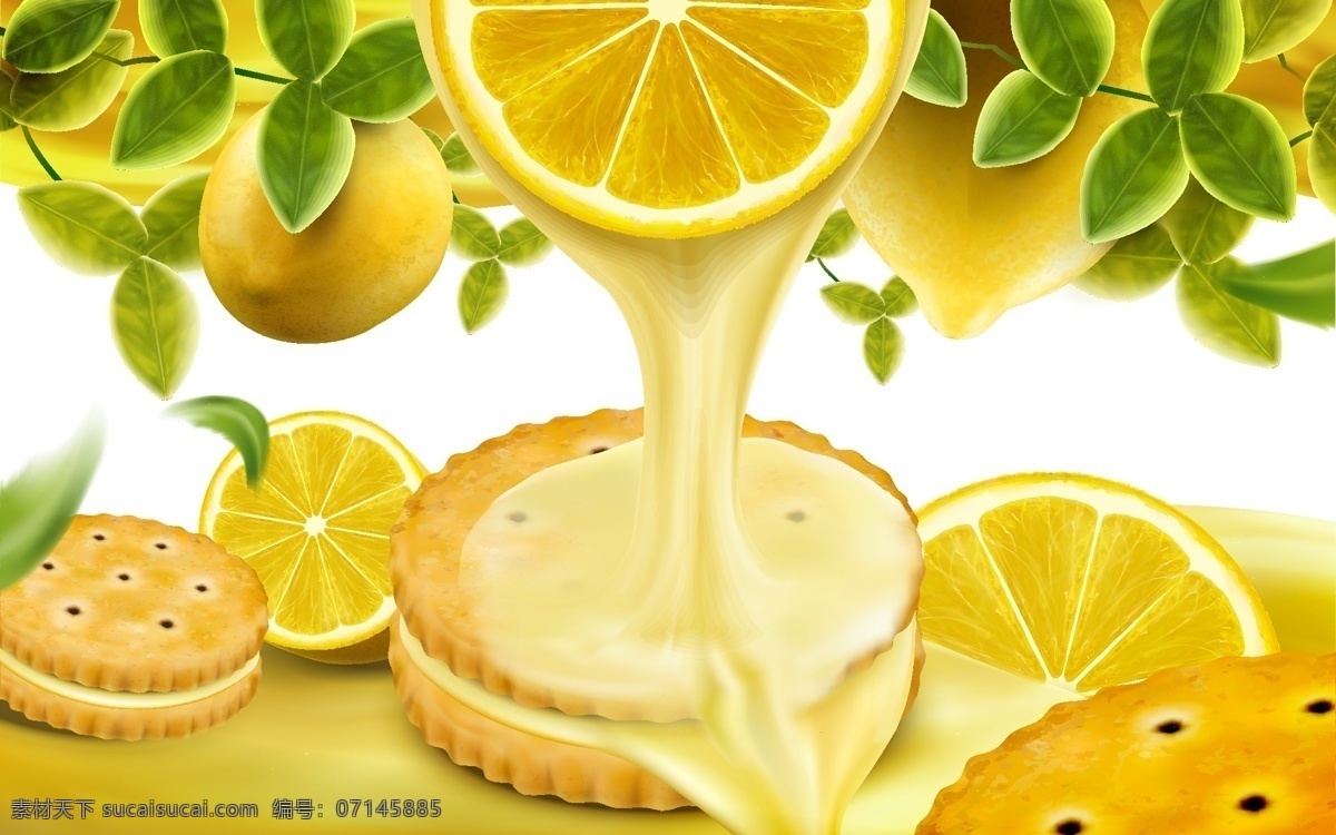 美味 柠檬 夹心 饼干 插画 食品 零食 果酱 清新