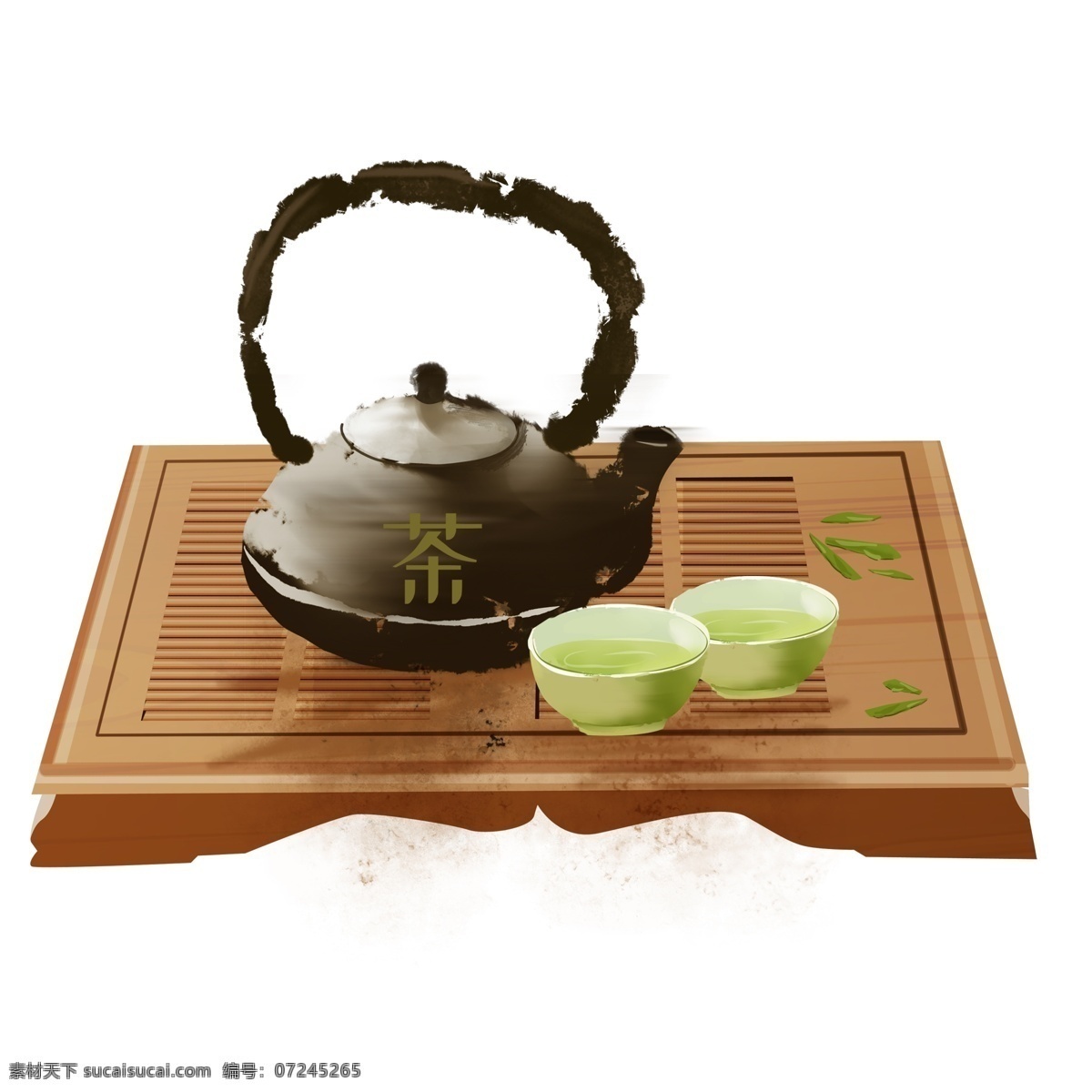 传统 中国 风 茶文化 插画 手绘 中国风 茶壶 茶杯 茶具 茶几