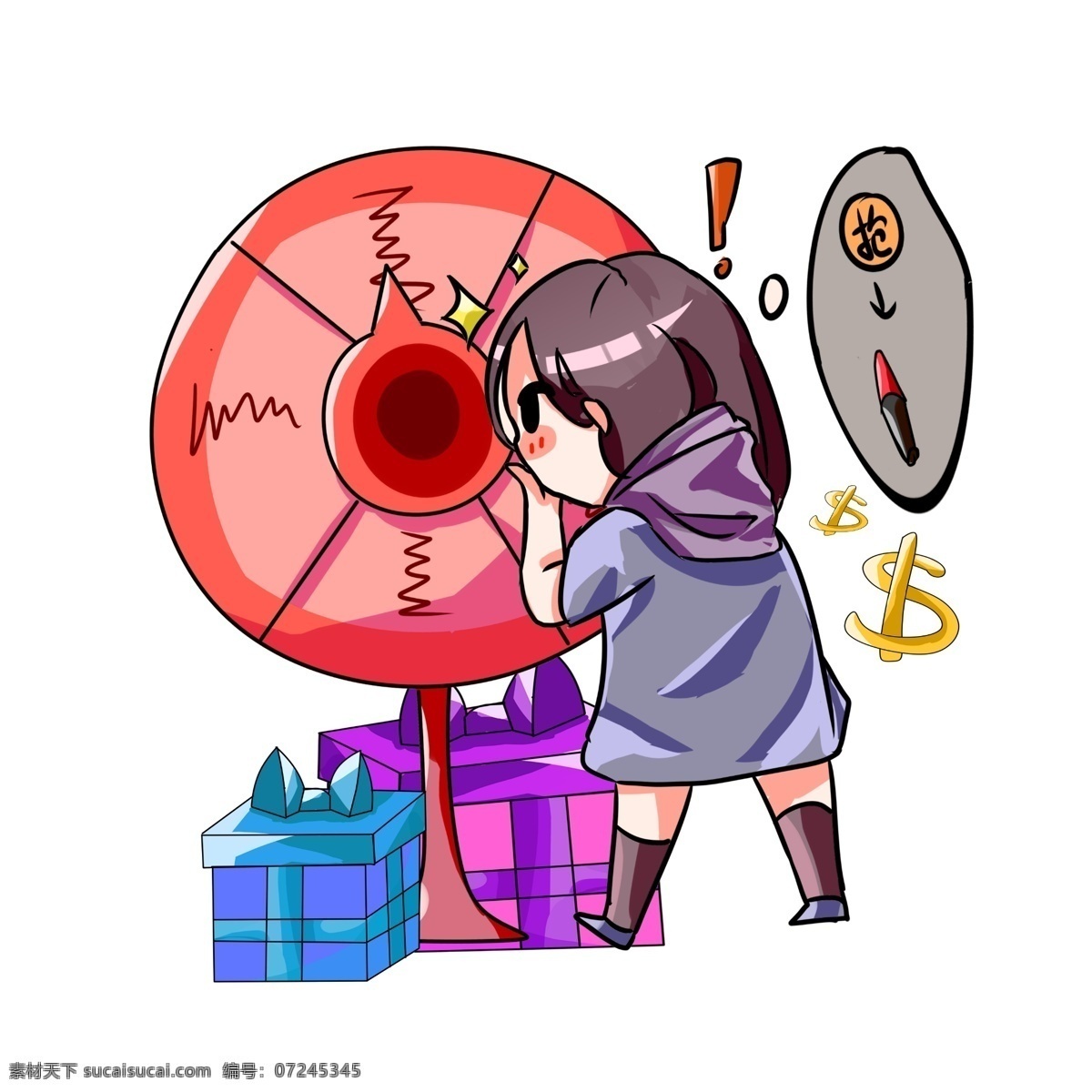 双十 女孩 抽奖 插画 双十一 购物狂潮 女孩抽奖 可爱抢购人物 促销抢购 节日抢购 优惠购物 折扣购物