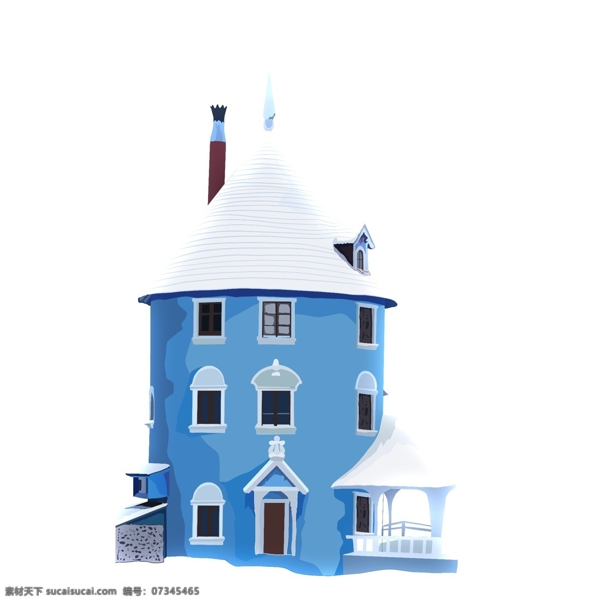 蓝色 手绘 城堡 商用 元素 房子 建筑 插画 小清新
