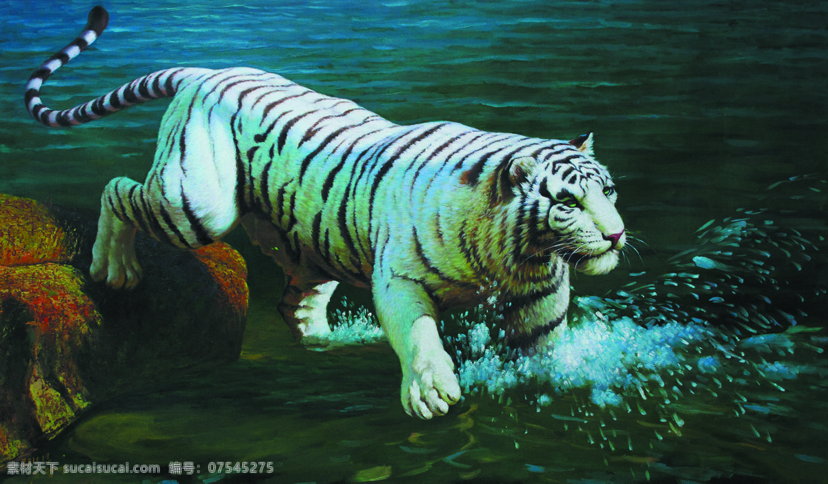 过江虎 美术 油画 动物画 老虎 白虎 江流 油画作品87 文化艺术 绘画书法