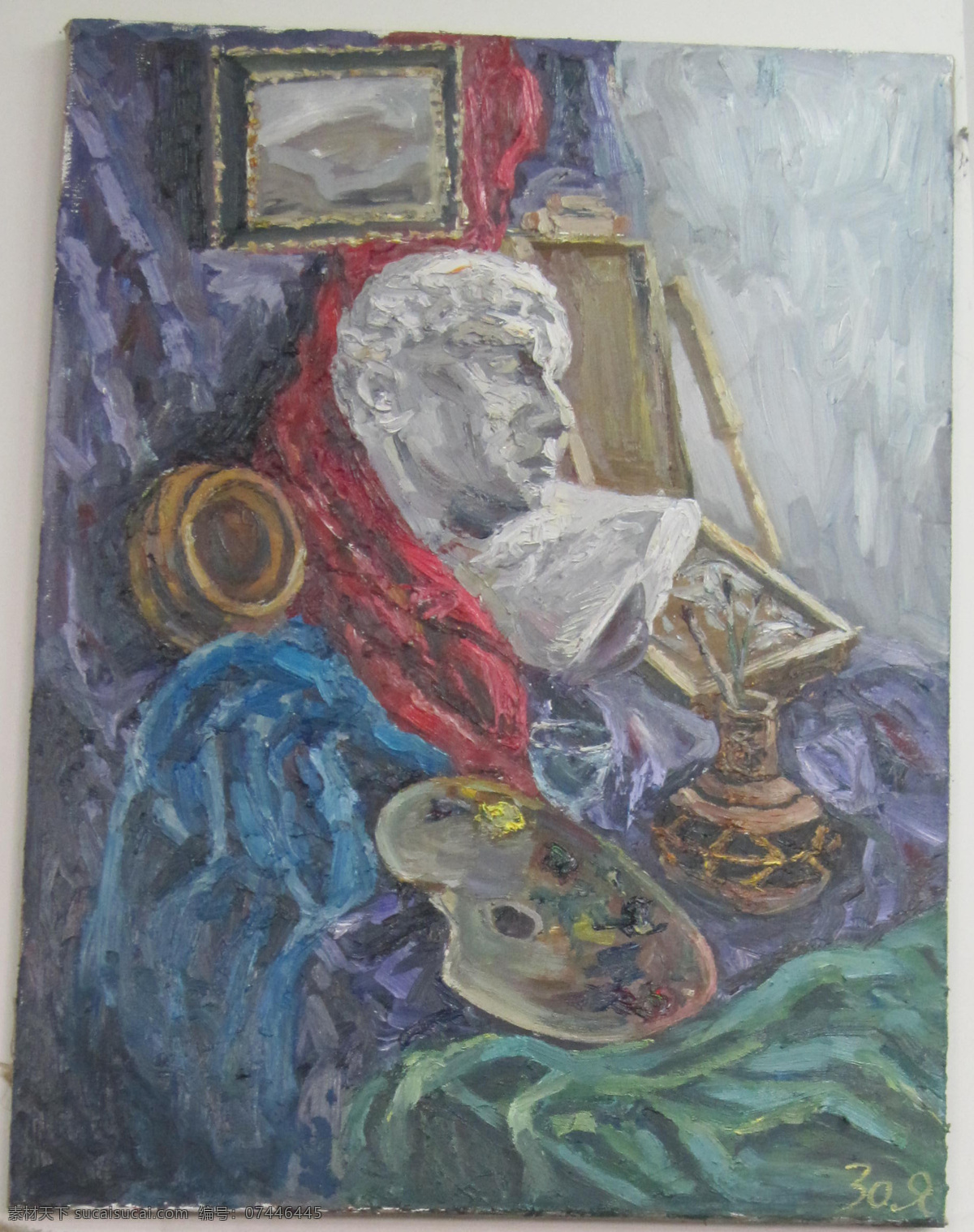 背景墙 罐子 国画 红布 画框 绘画书法 美术 色彩 静物 水粉画 设计素材 模板下载 静物水粉画 水粉 蓝布 紫色布 石膏 调色盘 绿布 油画 艺术 文化艺术 装饰素材