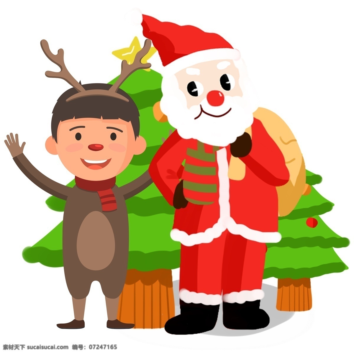 圣诞节 可爱 圣诞老人 卡通 插 圣诞树 插画 合集 圣诞 过节 节日 冬季 淘宝 天猫 海报 活动 促销 大促 送礼物的老人