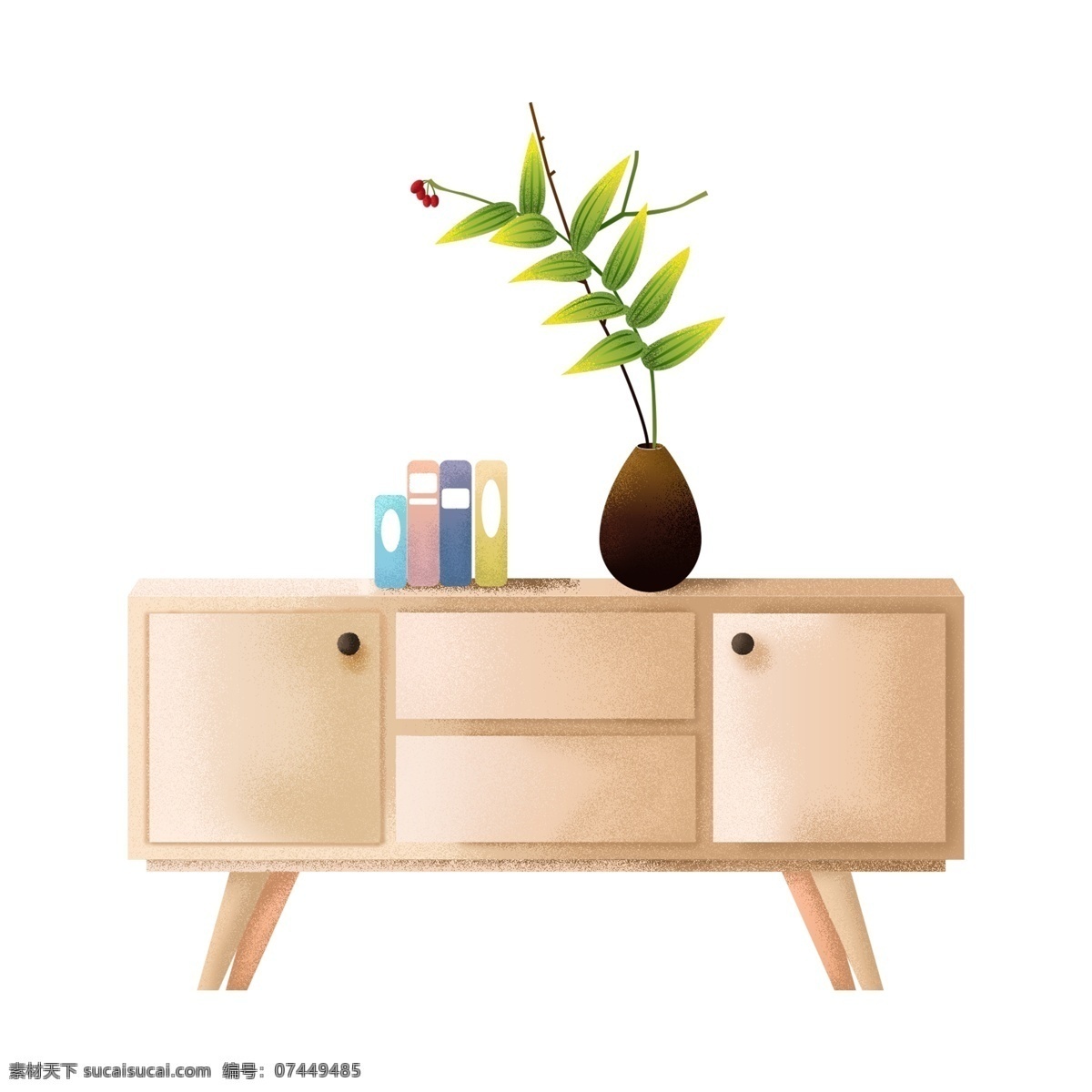 清新 卡通 家具 柜子 装饰图案 植物 透明素材 免抠元素