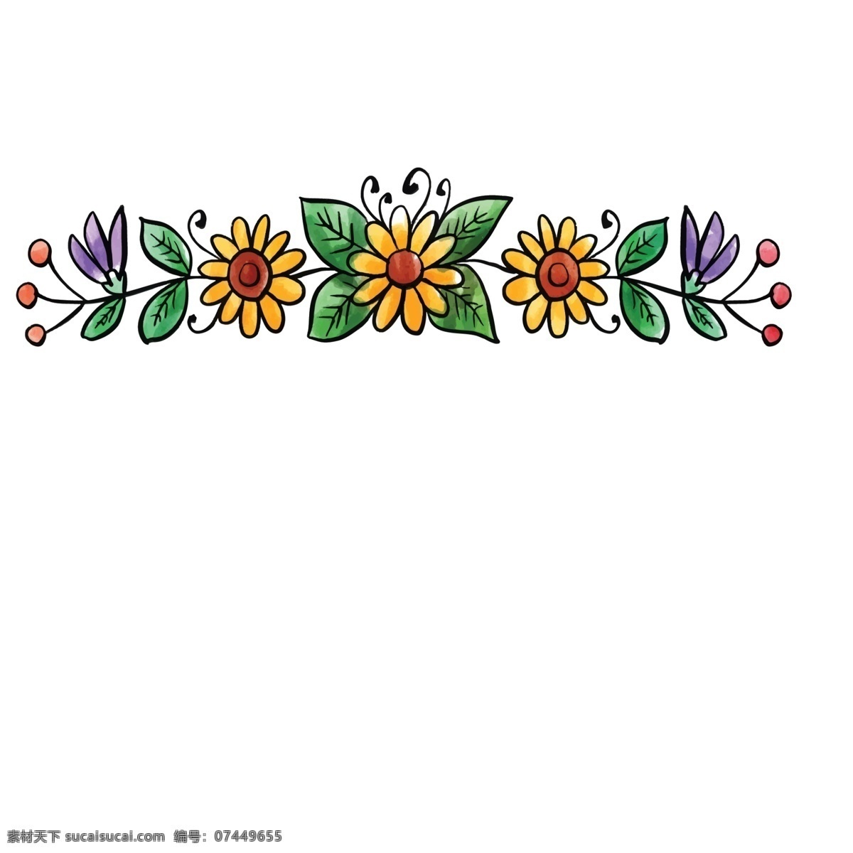 三 朵 小花 装饰 花朵 免 抠 小黄花 绿叶 三朵小花 彩色 卡通花 鲜花树叶花 彩色花 卡通鲜免抠图