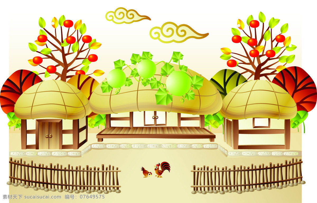 韩国 农家 小院 倚 插画集