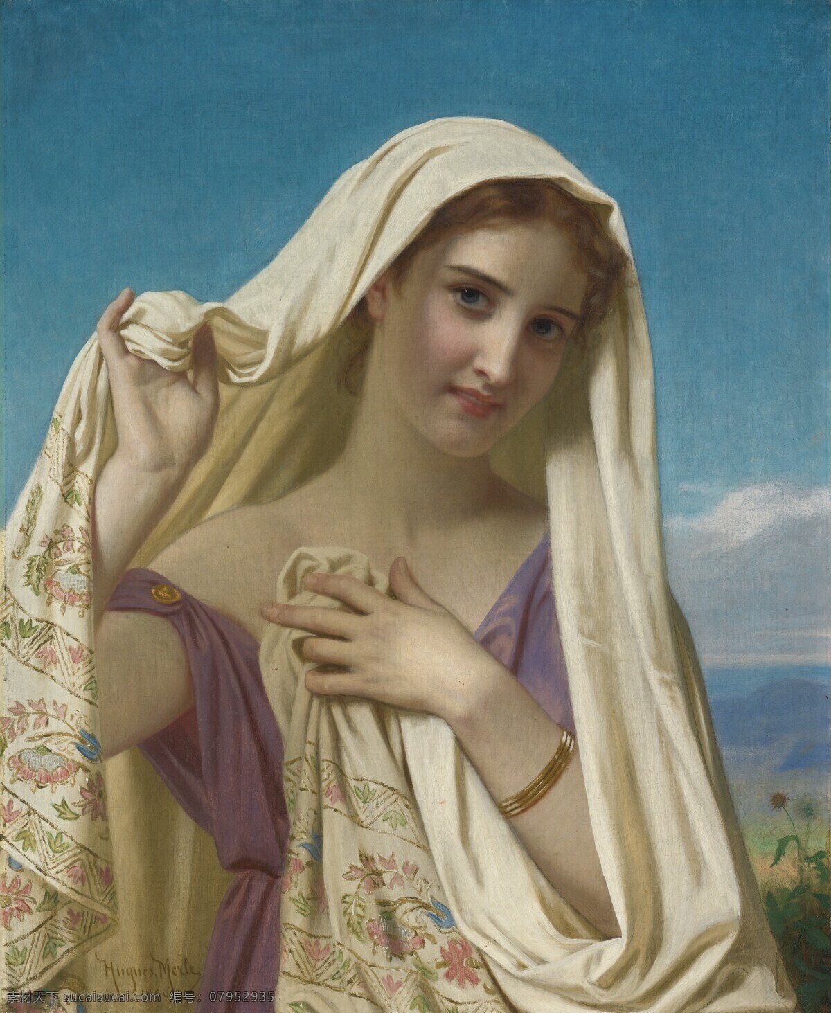 绘画书法 蓝天 年轻 少女 文化艺术 油画 少女设计素材 少女模板下载 贵族女子 貌美 19世纪油画 家居装饰素材