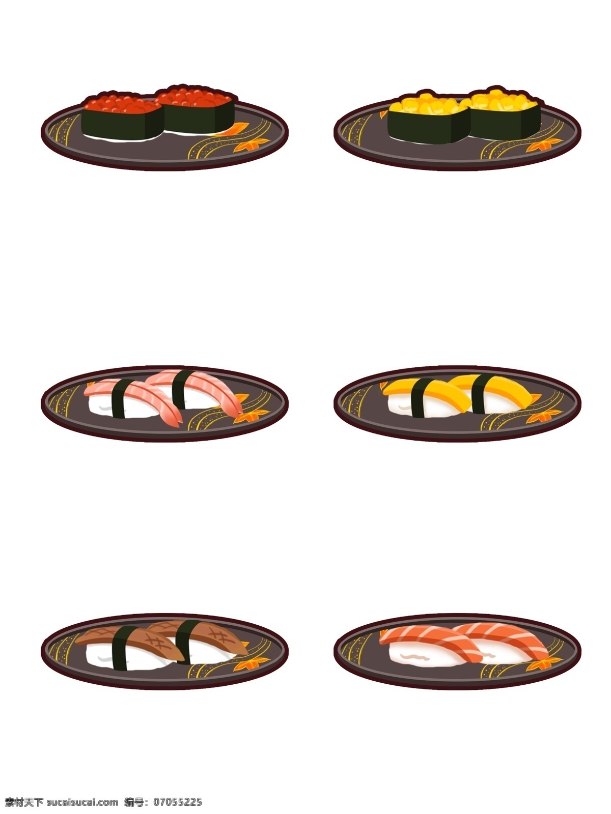 日式 寿司 食物 套 图 商用 鳗鱼寿司 三文鱼寿司 日本文化 卡通 日本 熟虾寿司 日本饮食 玉米寿司 鱼子寿司 玉烧寿司
