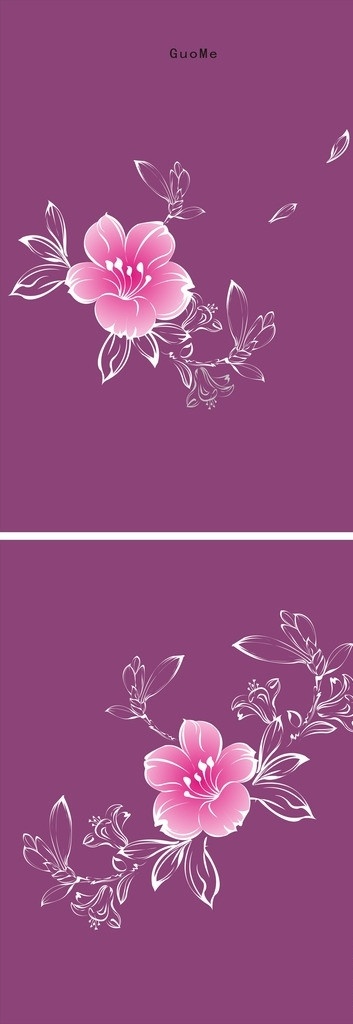 玻璃冰箱面板 粉色花 紫色底色 喇叭花 木棉花 百合花花边 花纹花边 底纹边框 矢量