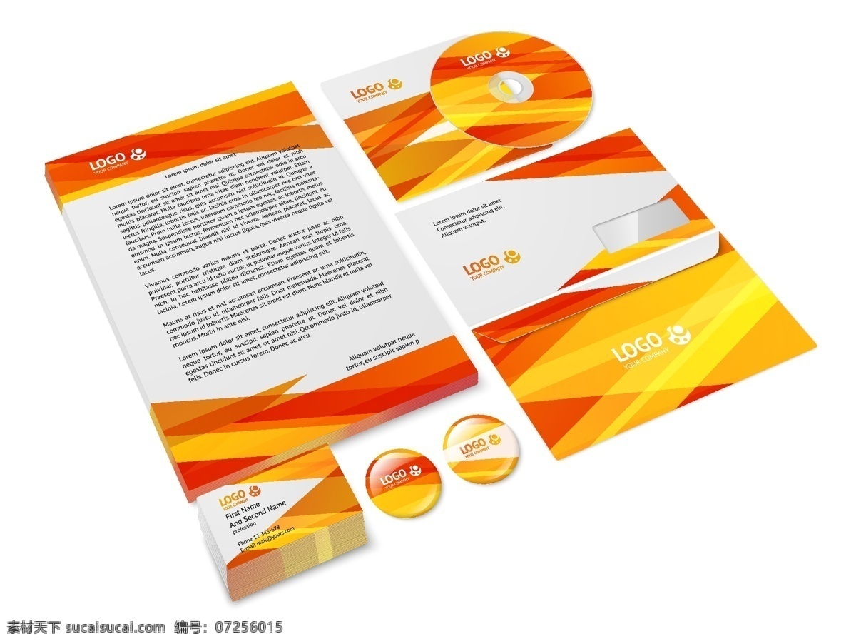 橙 抽象 商务 公司 文具 模板 企业 身份 品牌 设置 孤立 矢量 插图 名片 卡片 封面 技术 徽章 橙色 网站 文本 互联网 目录 企业形象 文档
