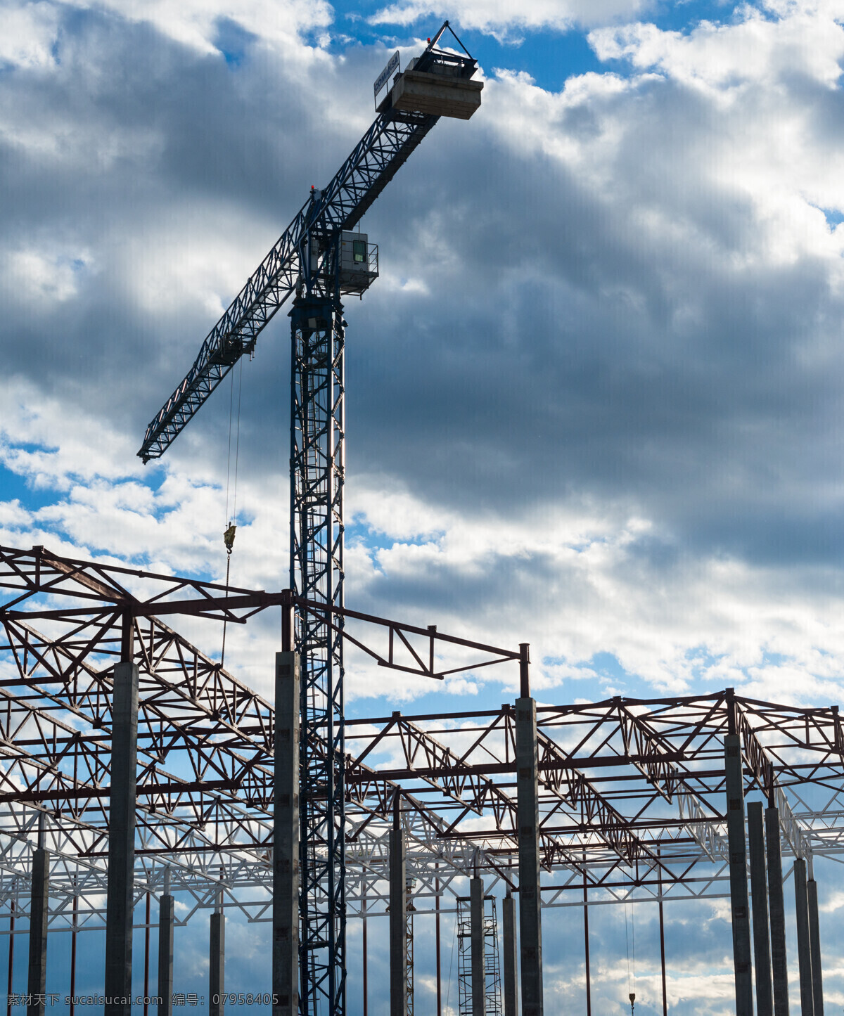 工地塔吊 建筑工地 工地 塔吊 钢结构 吊车 现代科技 工业生产