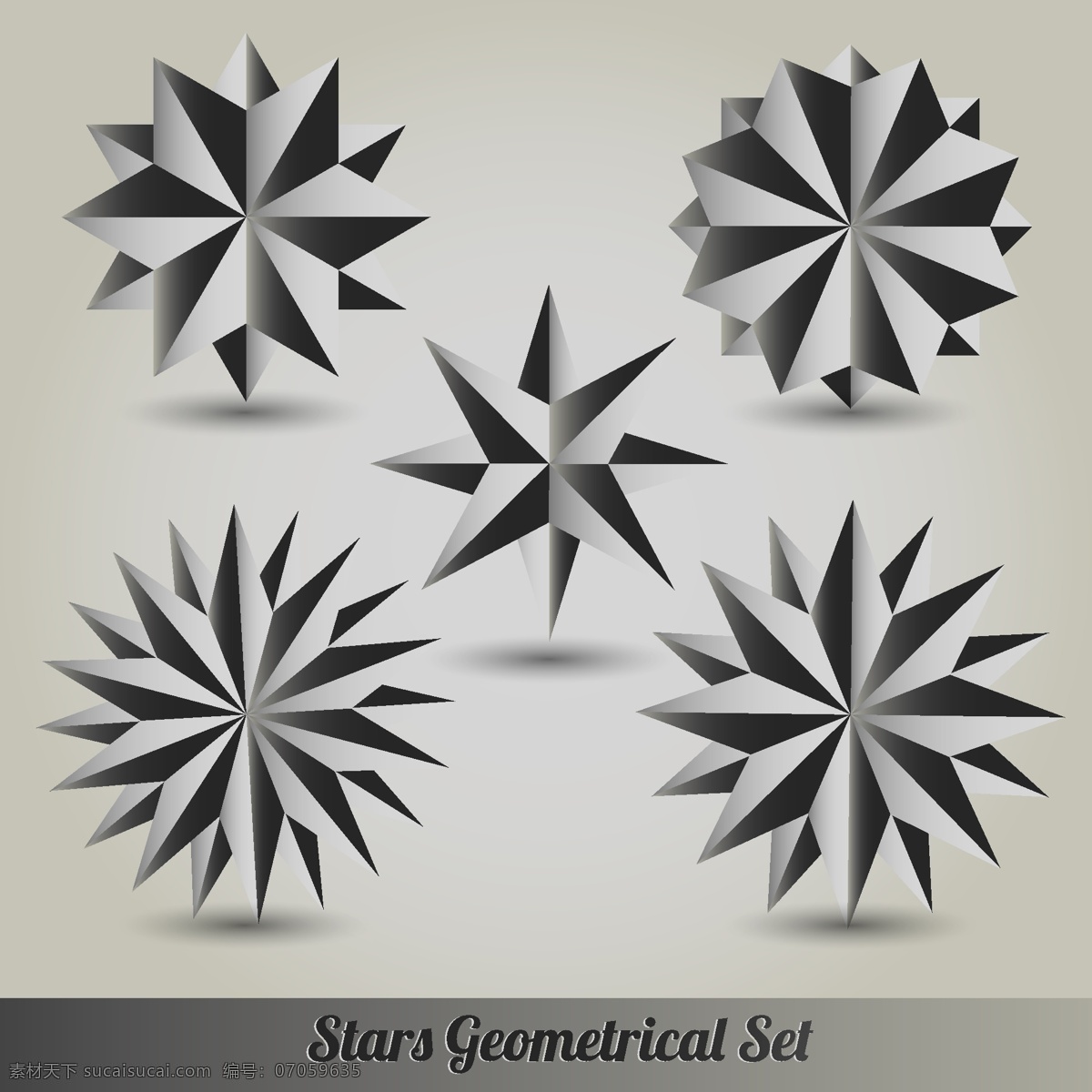 银星星收集 图标 星 几何 多边形 星星 三维 银 装饰 图标集 集合 三维图标 收集 隔离 灰色