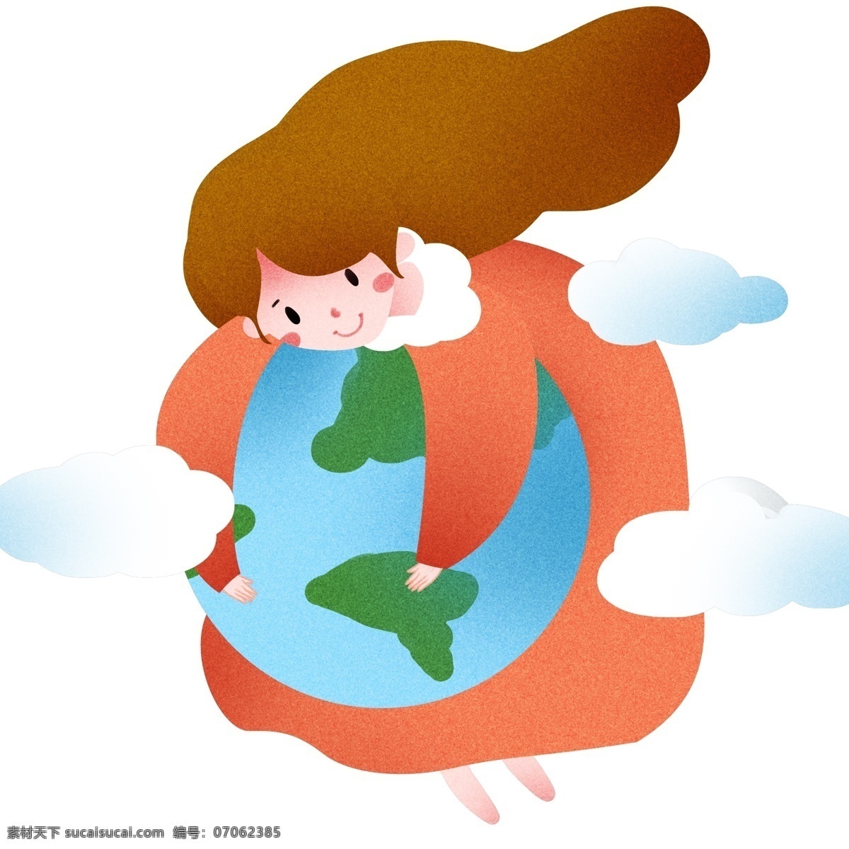 卡通 女孩 抱 地球 插画 绿色 小时 绿色节能节约 节能环保 绿色地球植物 节约