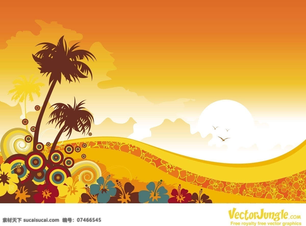 热带的背景 假期 花 树 剪影 鸟 海滩 夏威夷 旅游 海鸥 滚动 夏天 新鲜 芙蓉花 海 热带棕榈 棕榈树 程式化的 充满异国情调 aloha