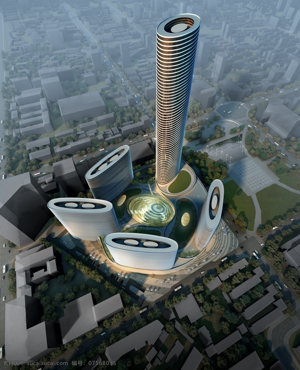 金融 大厦 鸟瞰图 马路 汽车 人物 草地 树木 房屋 建筑物 环境设计 建筑设计