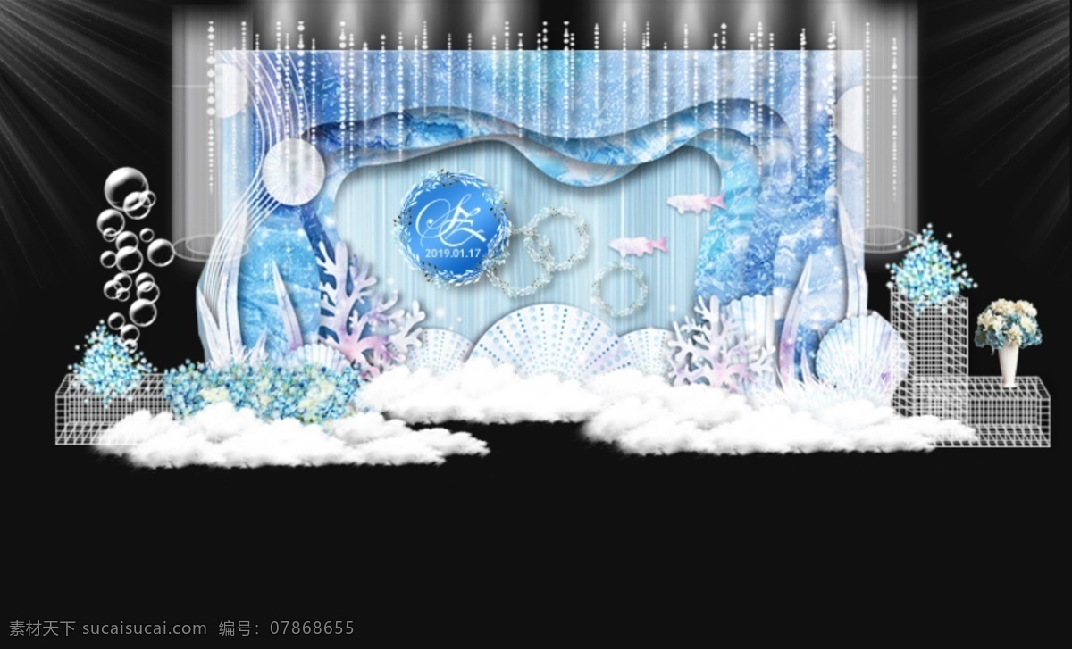 蓝色海洋婚礼 海洋 海洋婚礼 蓝色婚礼 婚礼吊顶 婚礼效果图 分层