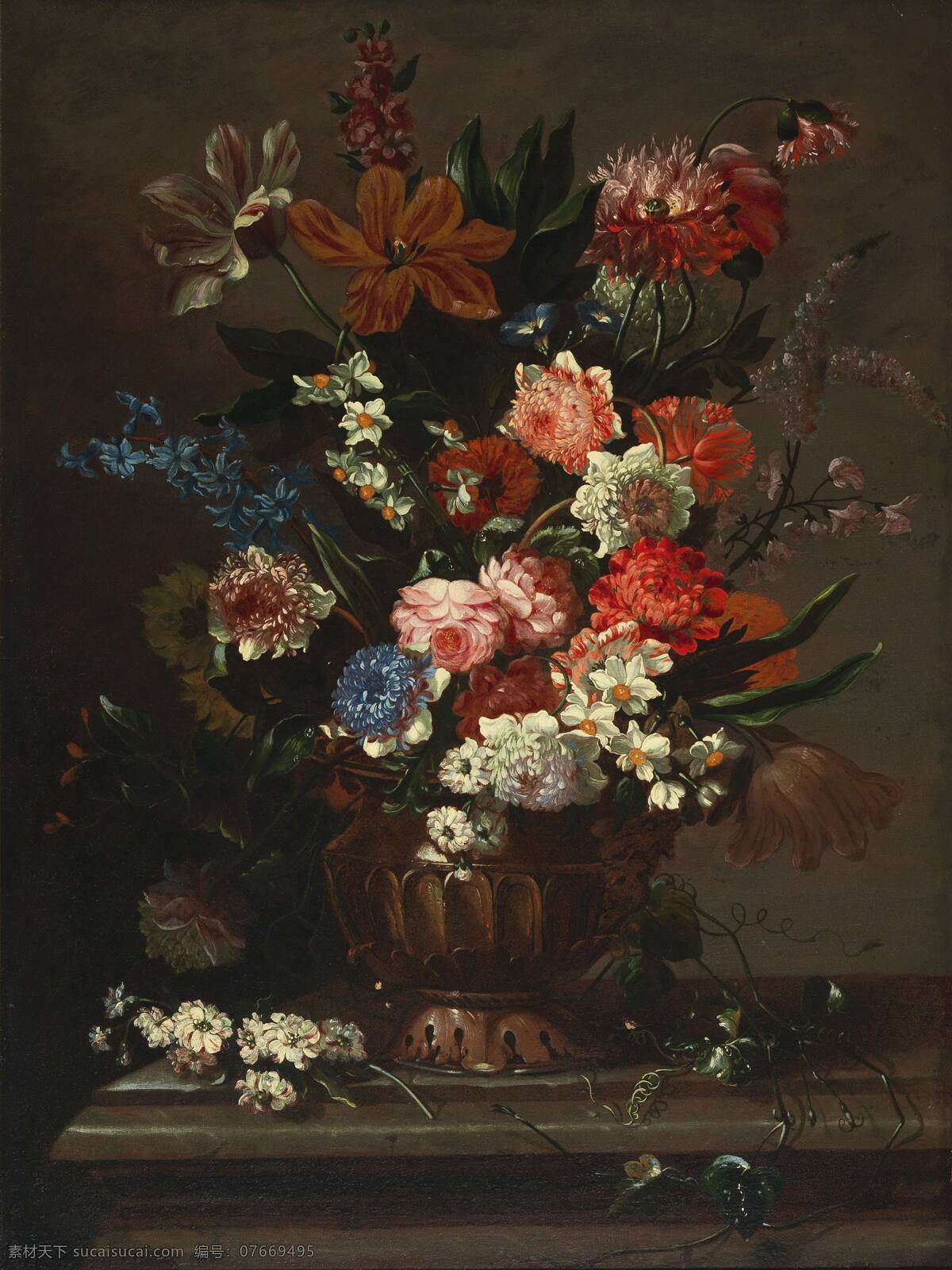 静物鲜花 混搭 玫瑰 鸢尾 栀子花 大丽花 古典油画 油画 文化艺术 绘画书法