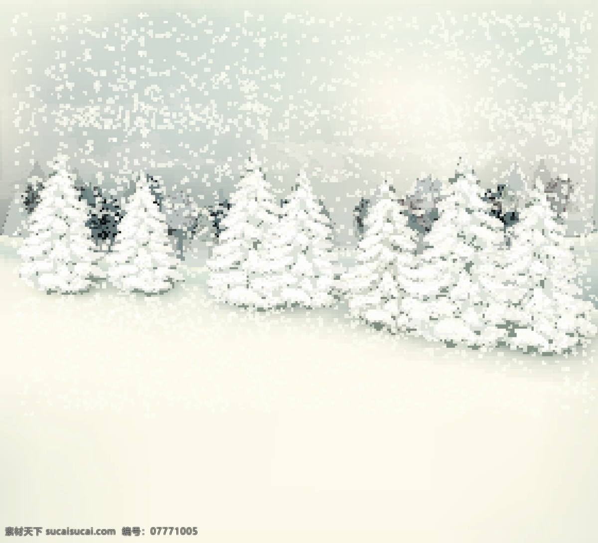 冬季 森林 雪原 矢量图 树木 松树 下雪 其他矢量图