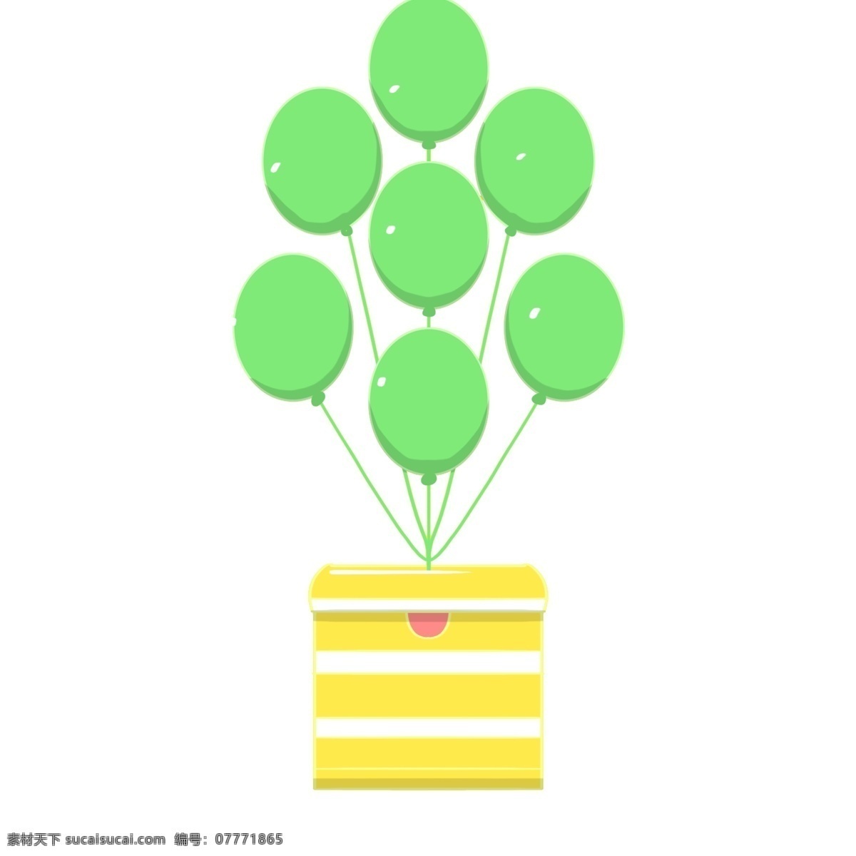 手绘 绿色 气球 礼物 插画 气球插画 手绘气球 绿色气球 黄色礼物盒 礼物盒插画 爱情气球