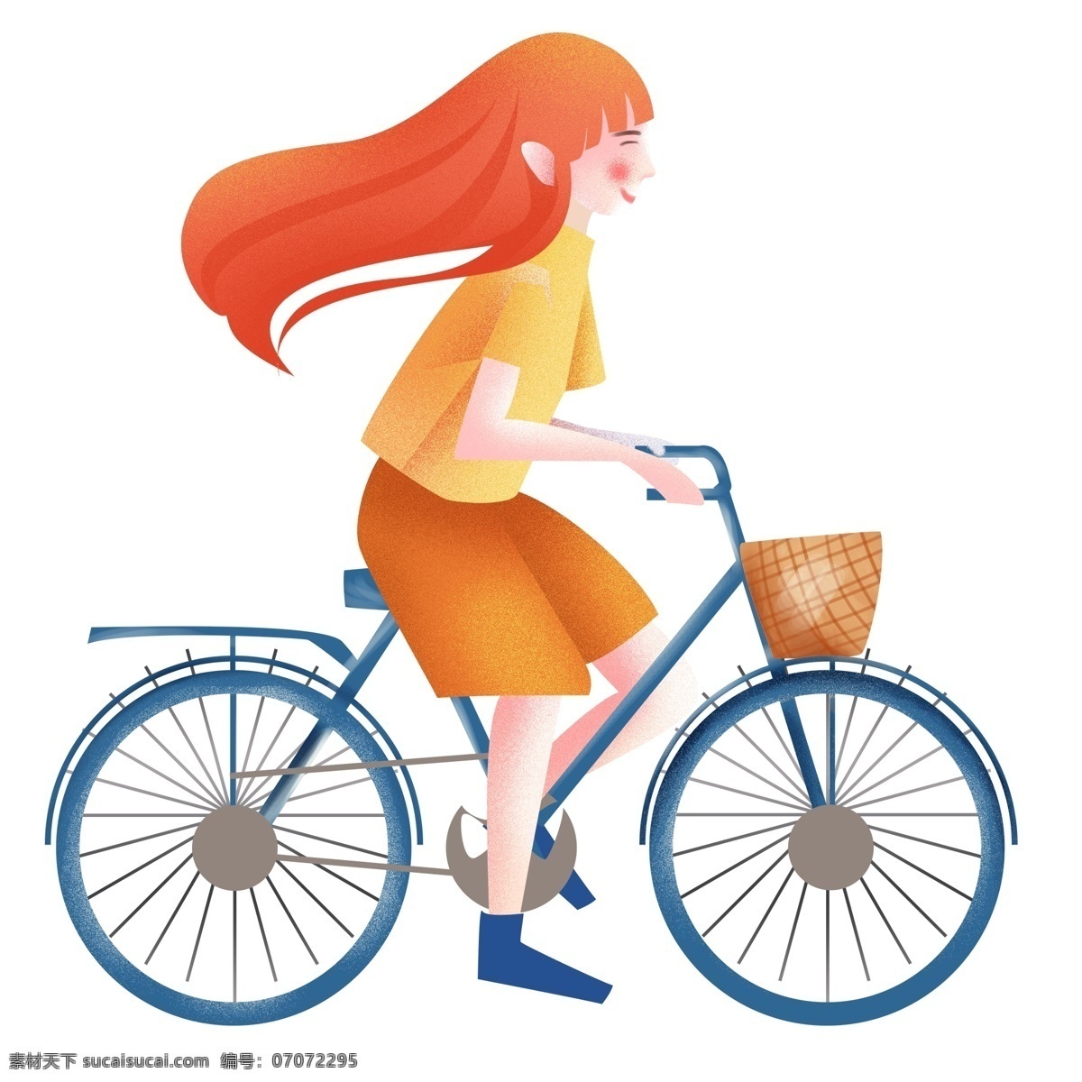 卡通 清新 骑 自行车 少女 人物 手绘 插画 骑自行车 女生 绿色出行