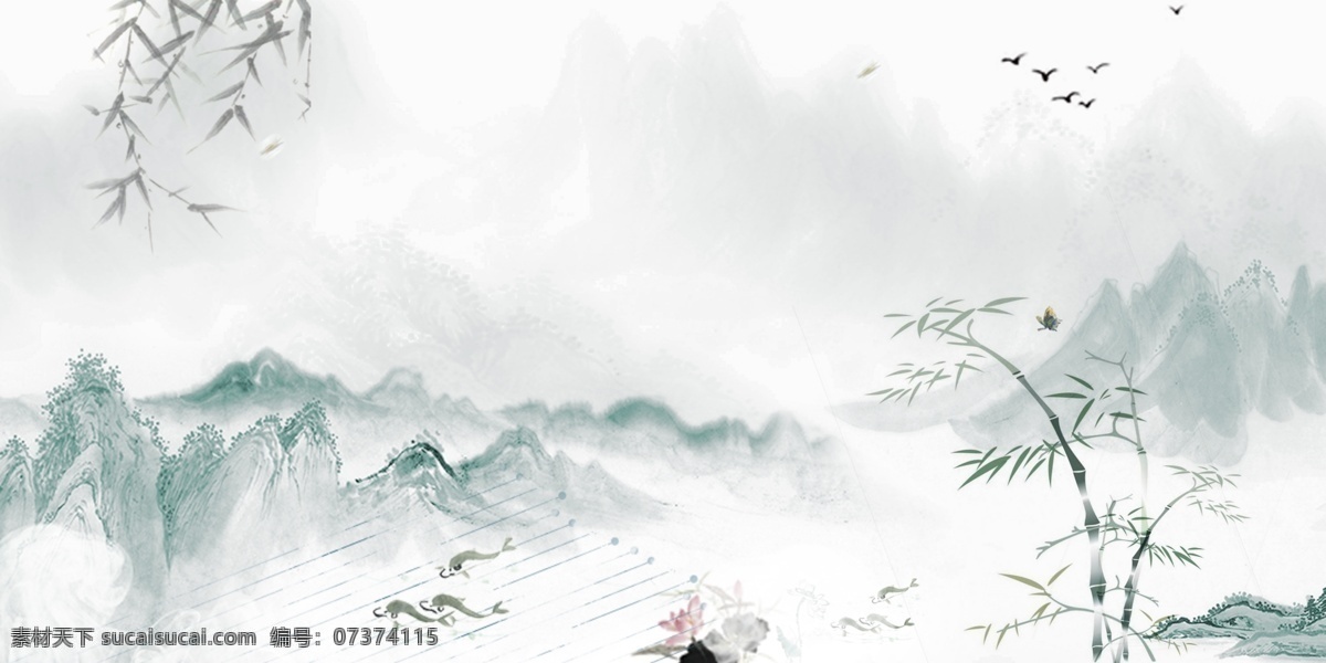山水 古风 背景图 荷花 水墨画素材 水墨画背景 水墨画元素 中国传统元素 水墨画展板 插画 静 宁静 寂静 卡通设计 分层