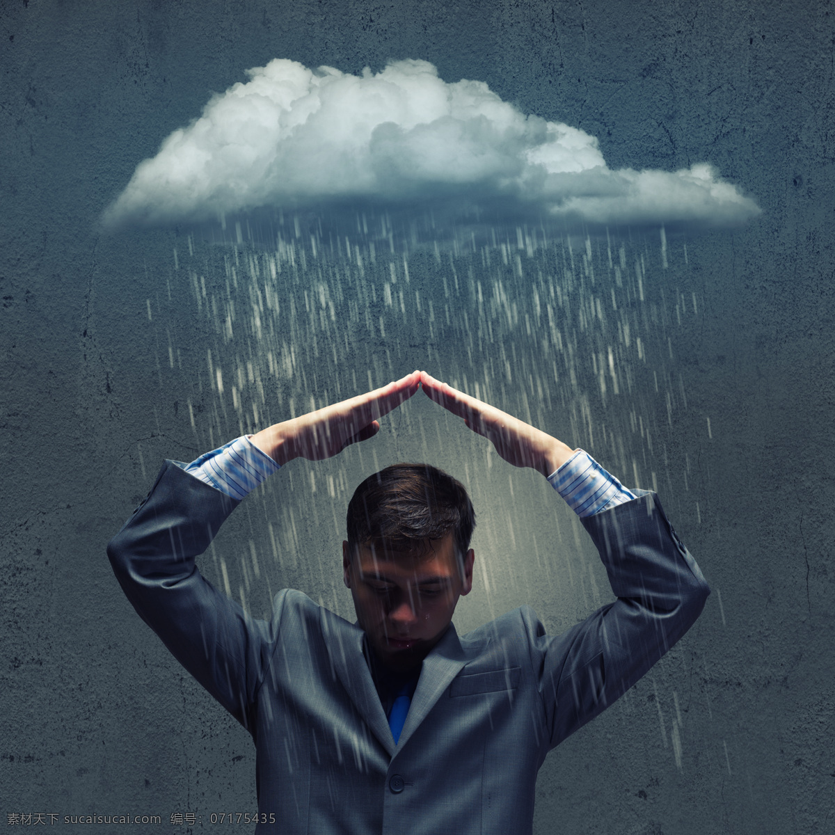 遮挡 雨 职业 男性 云朵 乌云 下雨 挡 商务男士 职业人物 现代商务 商务金融