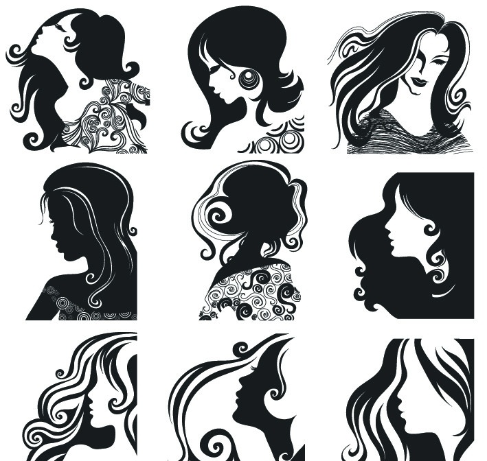 女性 头像 花纹 矢量 女人 时尚 玫瑰花 剪影 侧面 头发 矢量素材 妇女女性 矢量人物