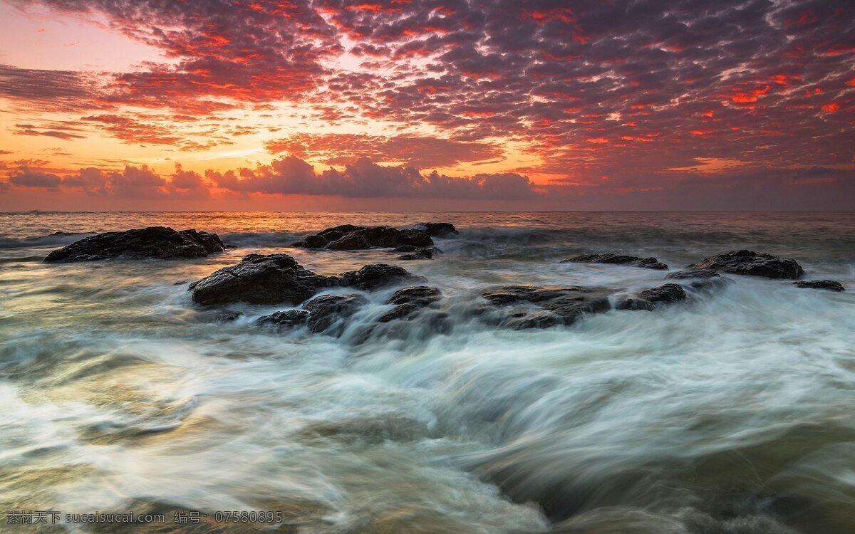 黄昏海洋 cg场景 天空 海洋 夕阳 海浪 高清壁纸 浪花 岩石 光线 黄昏 山水风景 自然景观