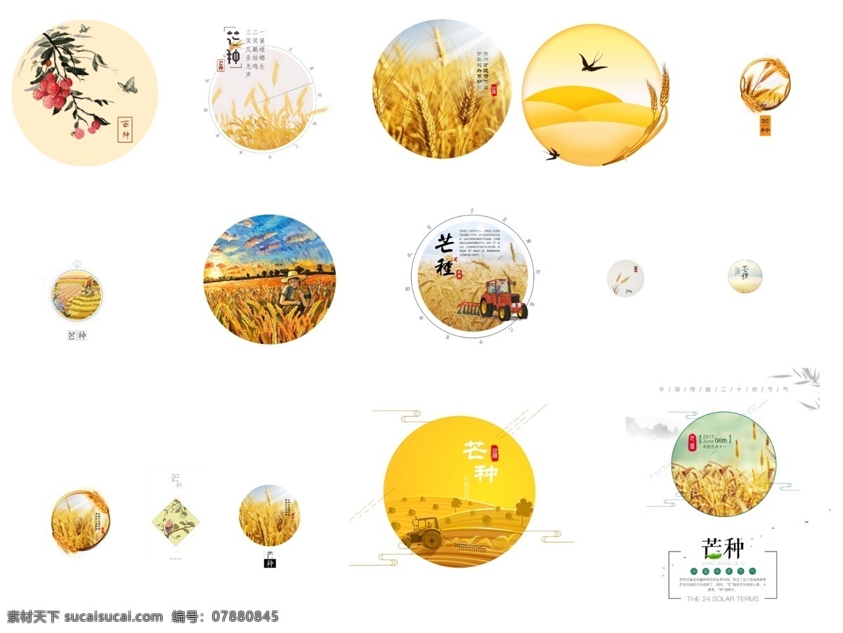 二十四节气 芒种 免 扣 元素 丰收 下地 芒种元素 种稻子