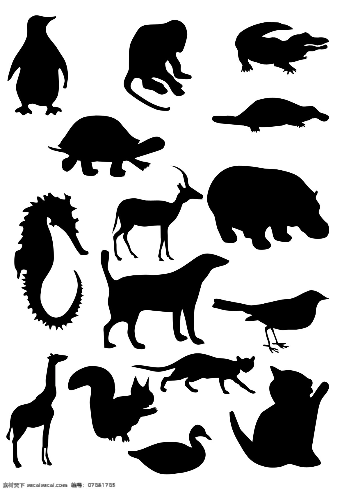各种动物素材 动物 剪影 分层文件 白色