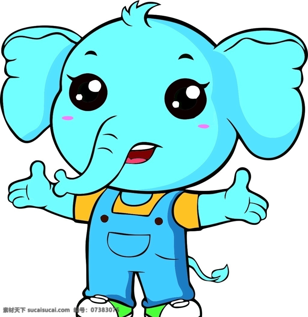 卡通大象 可爱 卡通 大象 动物 蓝色 矢量图