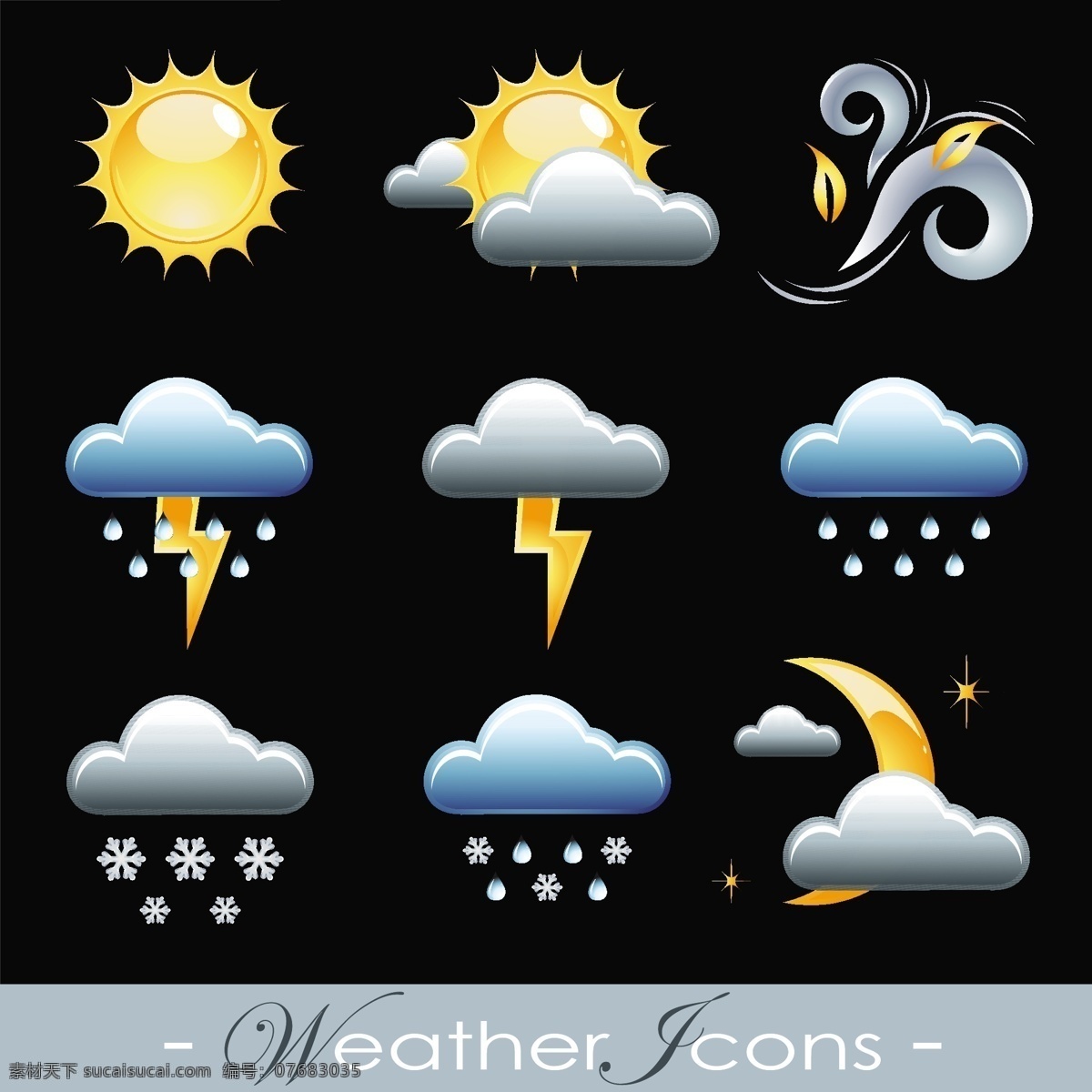 晴朗 天气 图标 矢量 材料 好 精致 闪电 太阳 雪 雨 月亮 云