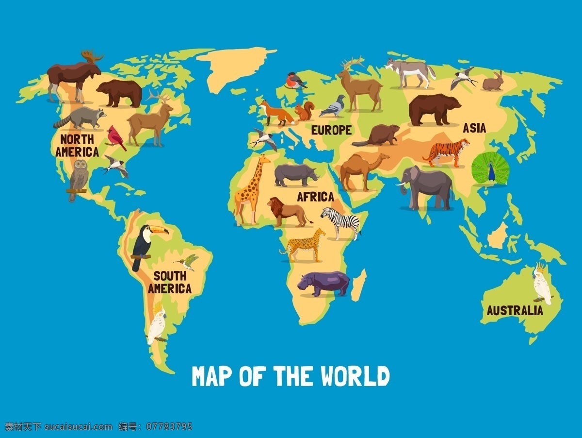 手绘 野生动物 世界 分布图 世界分布图