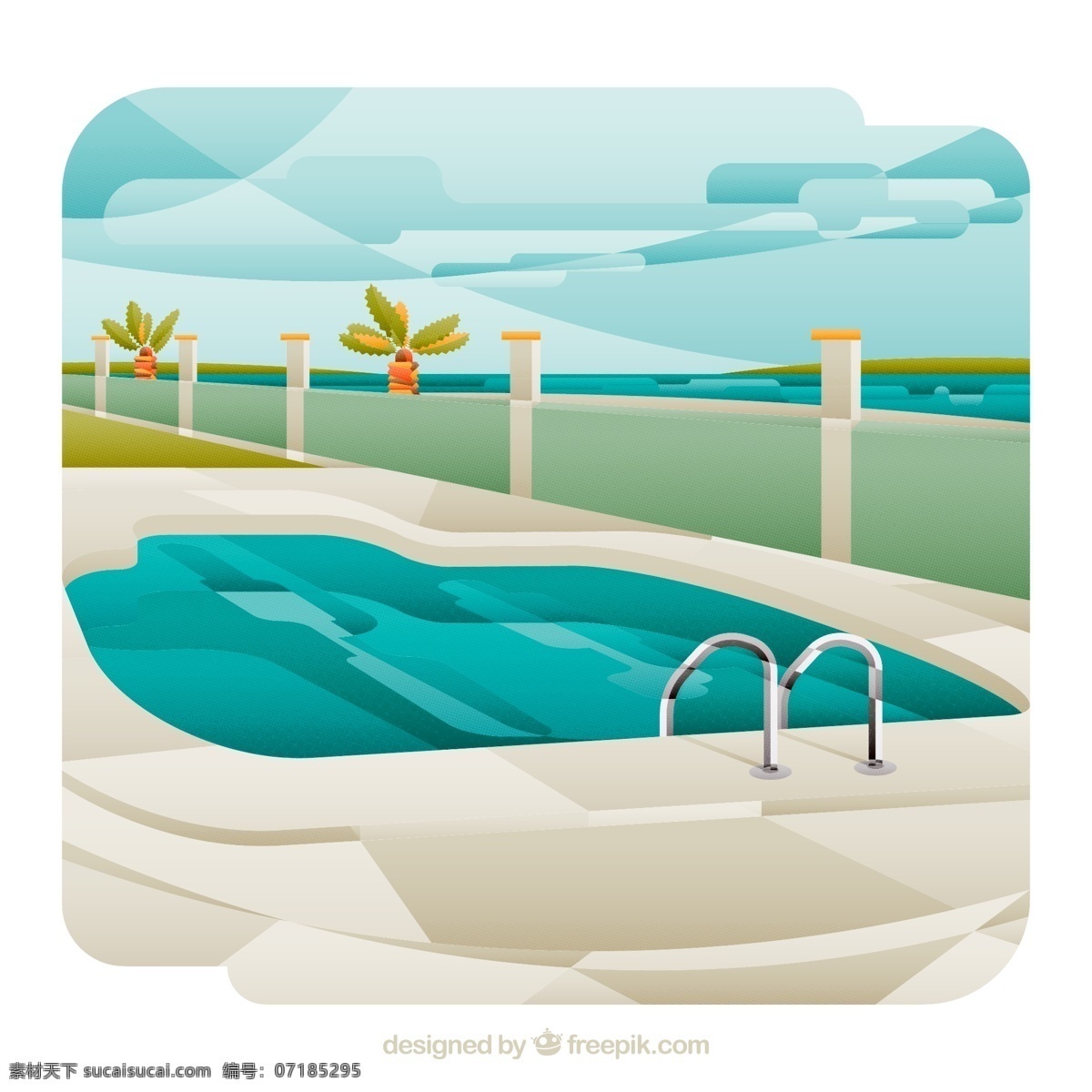 简单扁平素材 游泳池素材 扁平素材 风景 白色