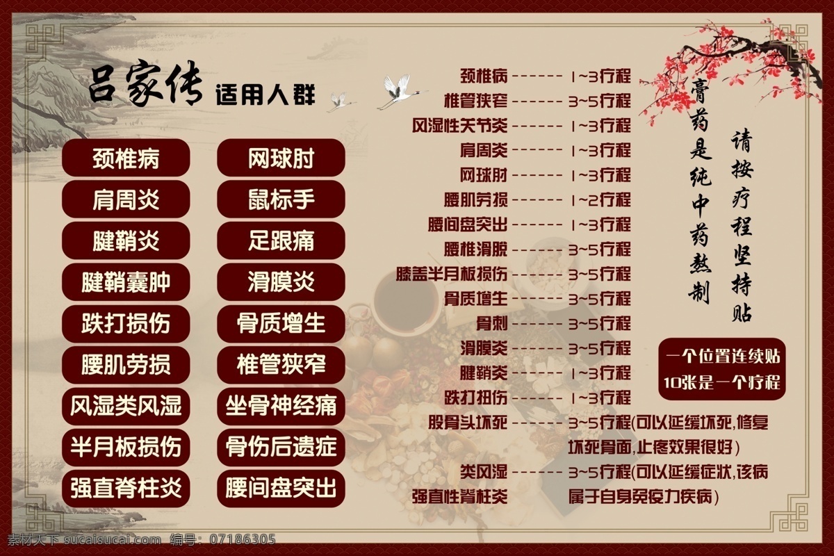 吕家传 膏药 贴膏 仙鹤 中国风 古代 梅兰竹菊 风湿 医药 复古 山水 展板模板