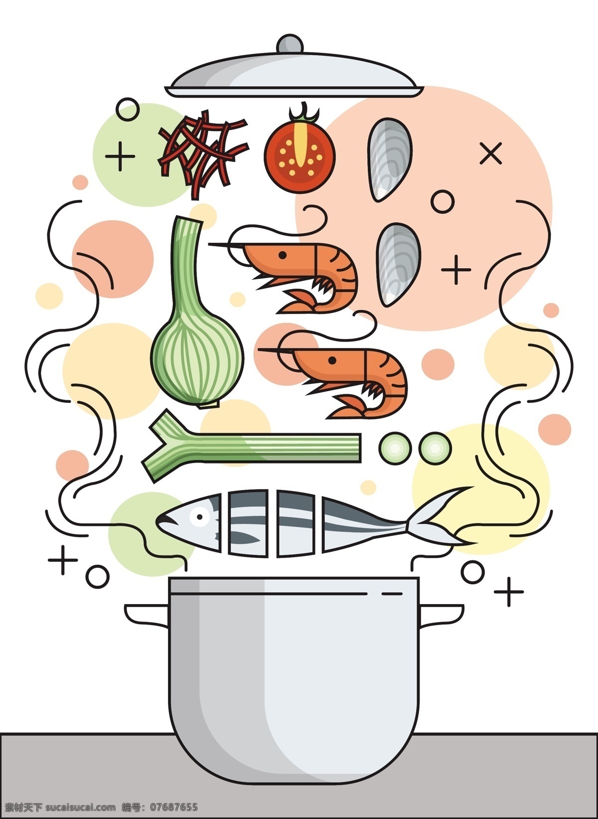 餐饮 烹饪 主题 卡通 插画 扁平化 矢量插画 创意装饰 图案设计 美食 食物 厨房主题 烹饪插画 料理插画 餐饮插画 肉类 蔬菜 厨师插画 动漫动画