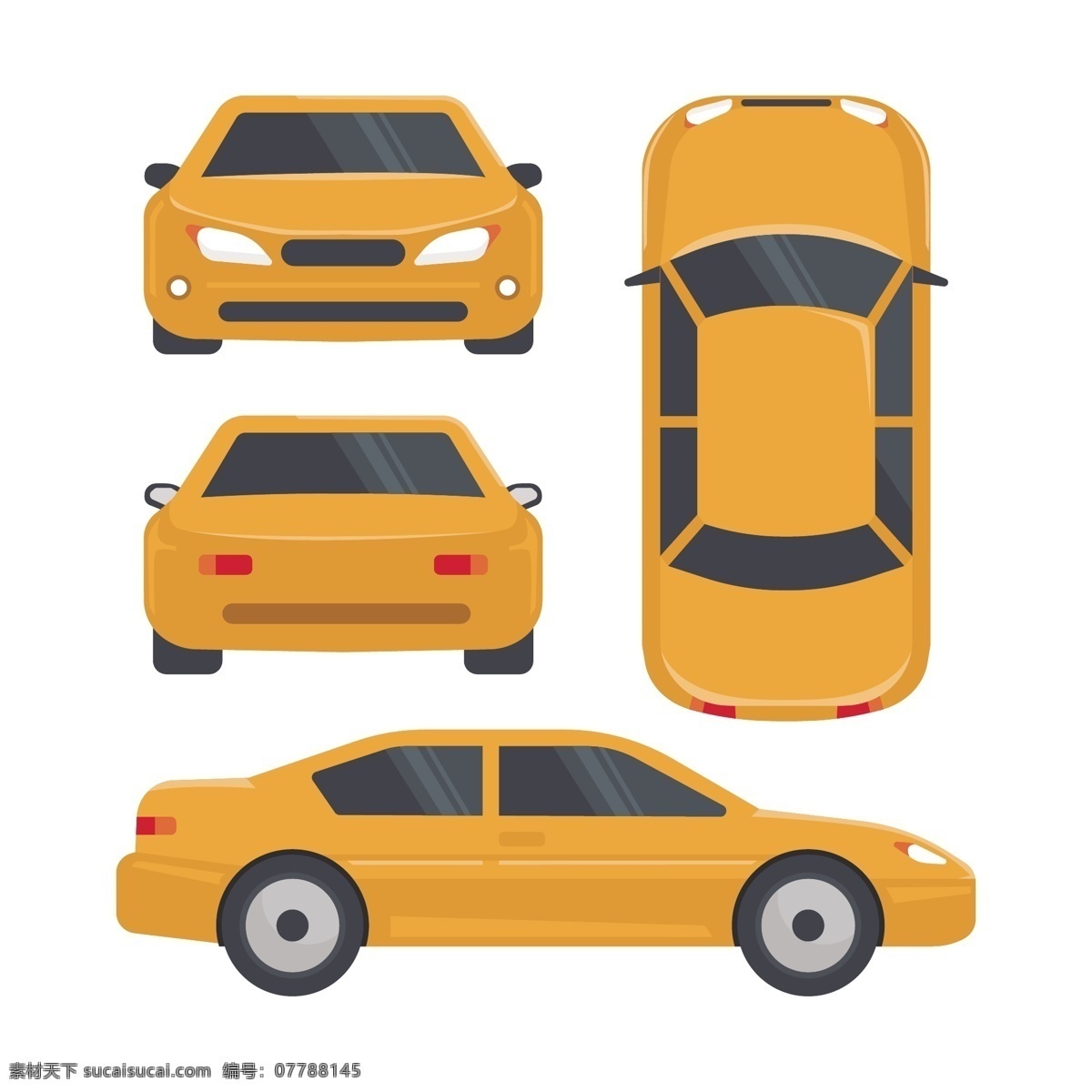 黄色 卡通 小轿车 车 交通工具 轿车 汽车 汽车文化 设计素材 设计元素 矢量素材 条车