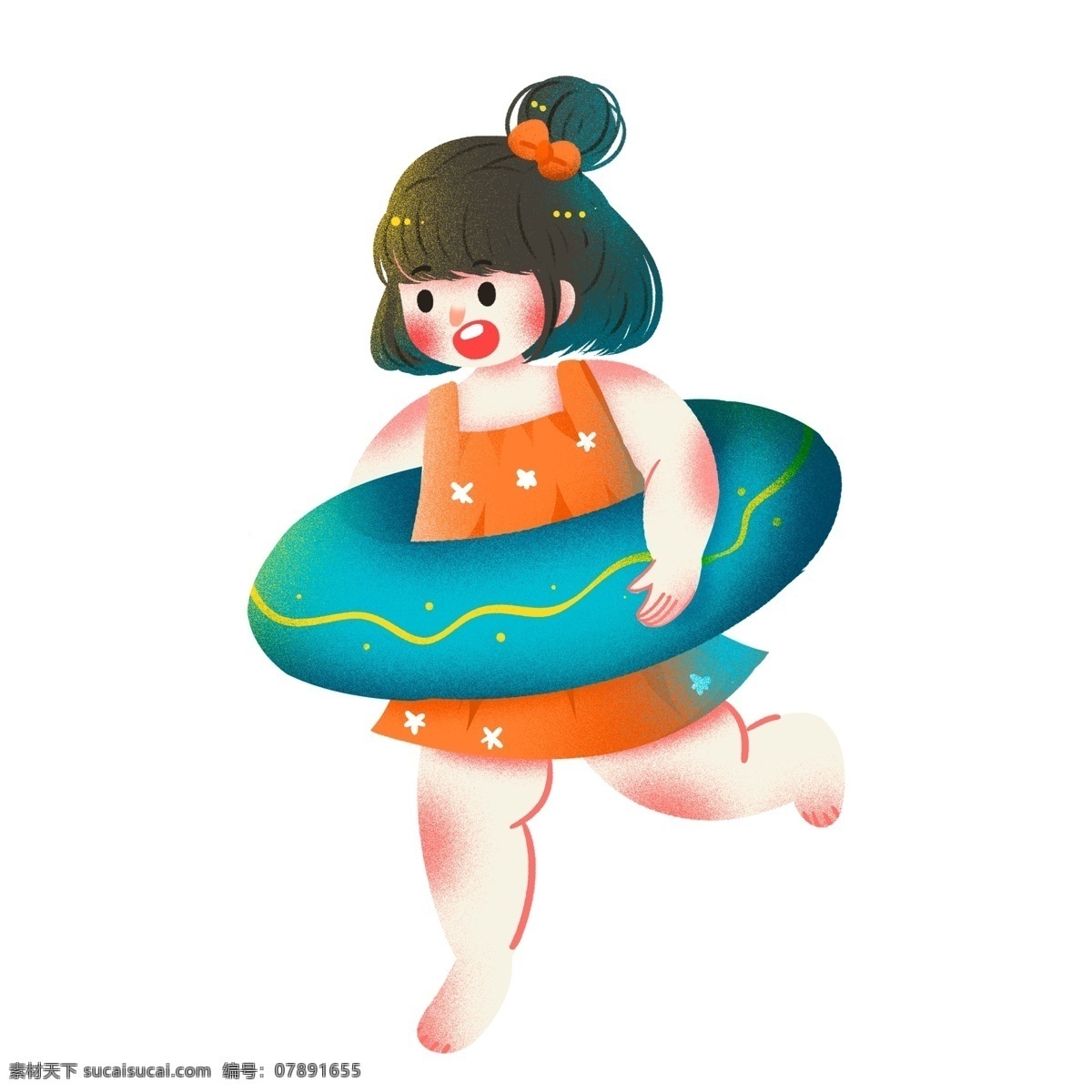 彩绘 爱带 游泳 圈 小女孩 可爱 卡通 女孩 女生 游泳圈 插画 人物