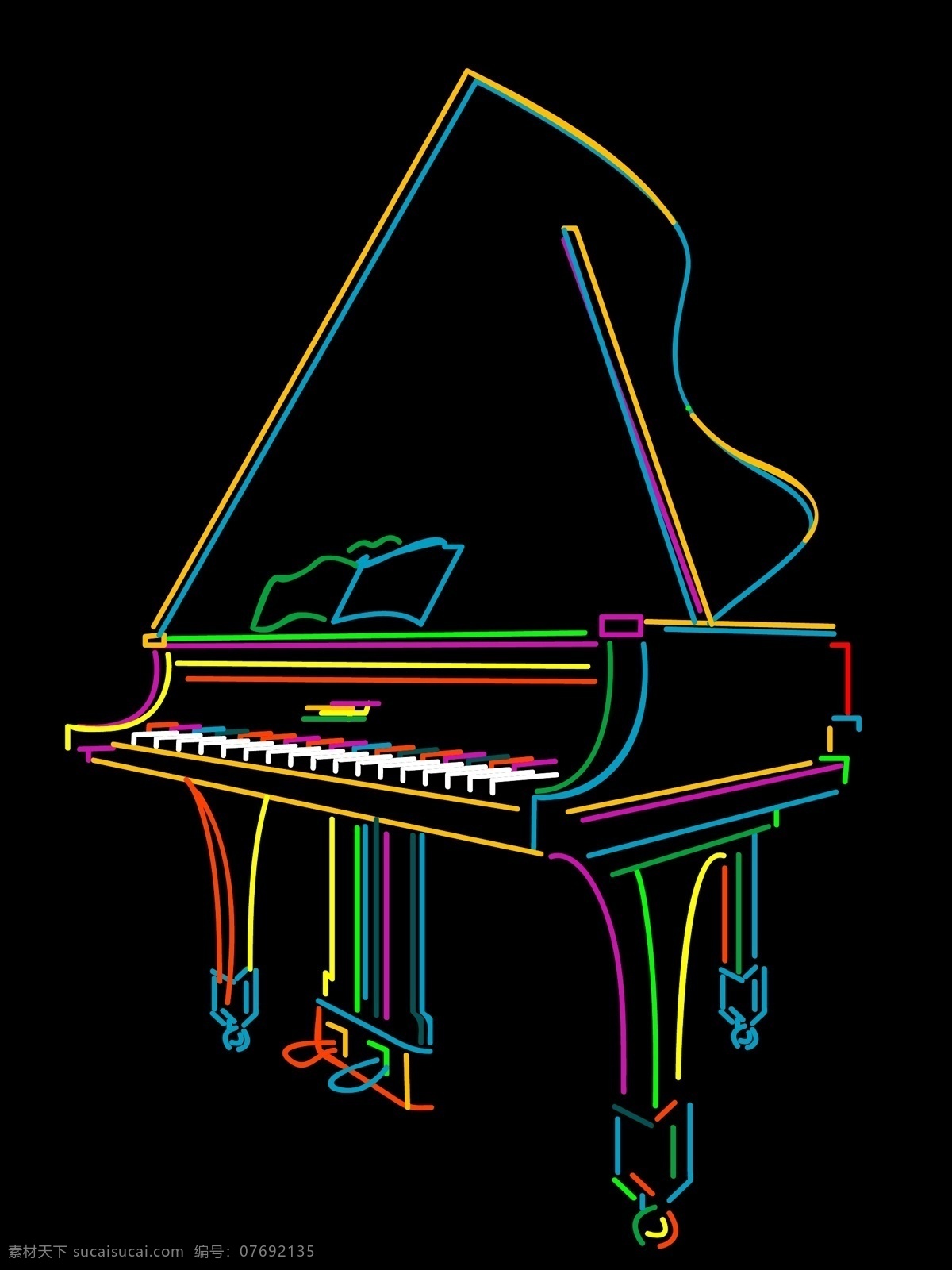 彩色线条钢琴 彩色 动感 线条 钢琴 乐器 音乐 幻彩 霓虹灯 矢量素材 舞蹈音乐 文化艺术 矢量
