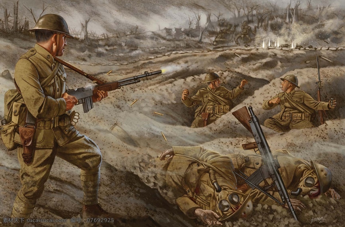 战争油画 战争绘画 美军 一战 战争画 插画 军事 题材 绘画书法 文化艺术