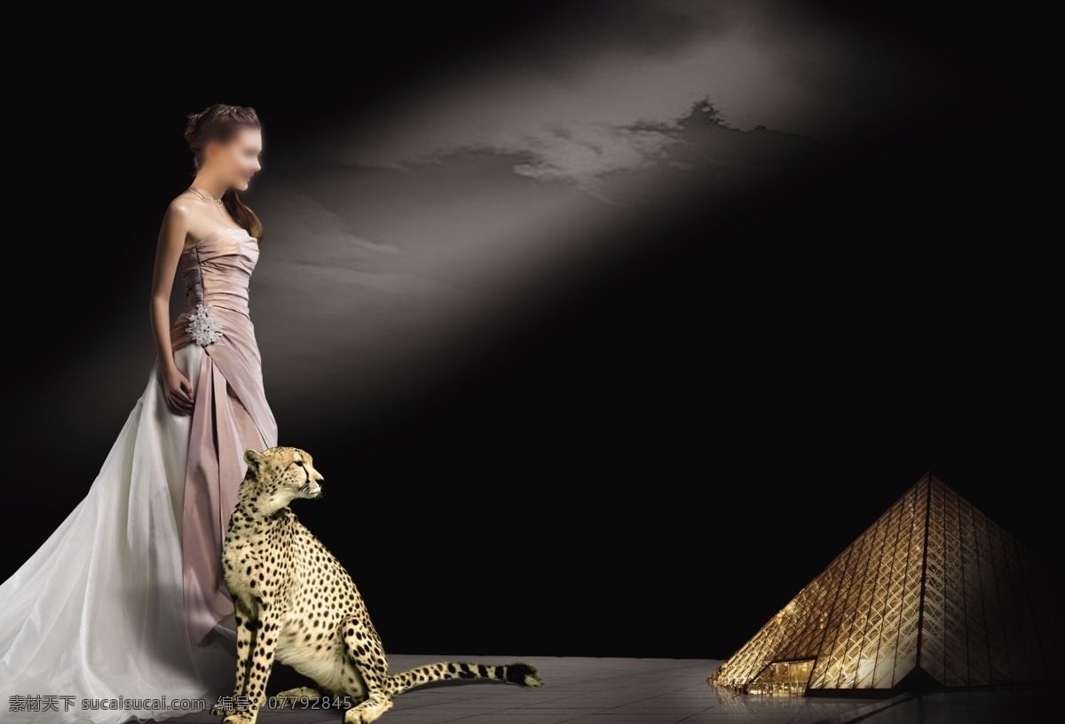 美女与野兽 猎豹 豹子 金字塔 美女 平面广告