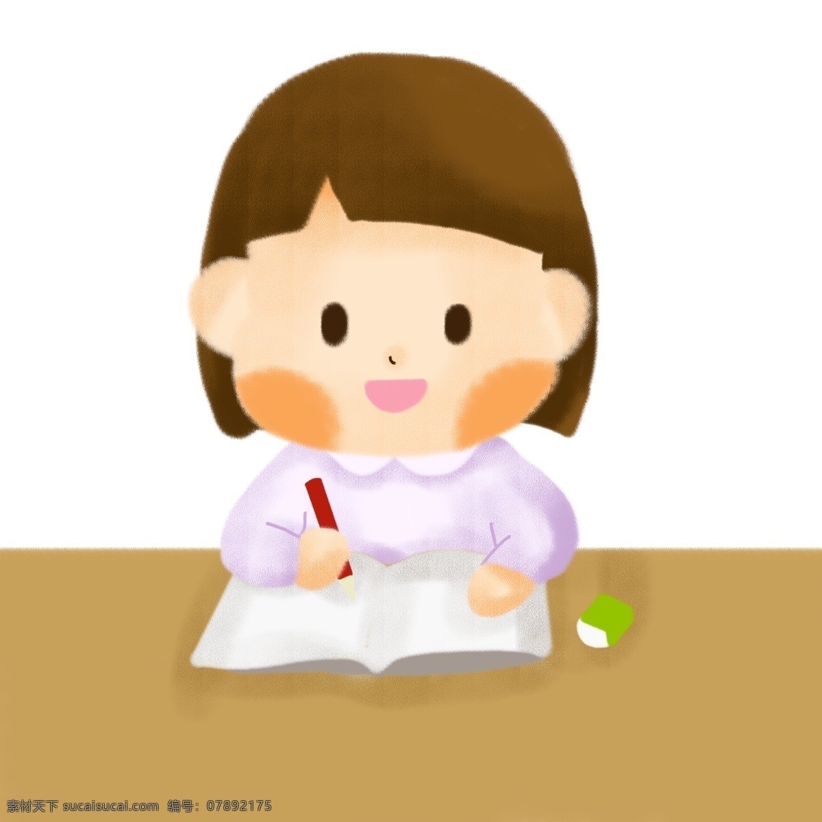 认真 写 假期 作业 小孩 手绘 卡通 孩子 学习 学生 学校 教育 假期作业 写作业 教学 复习 工作 学习生活