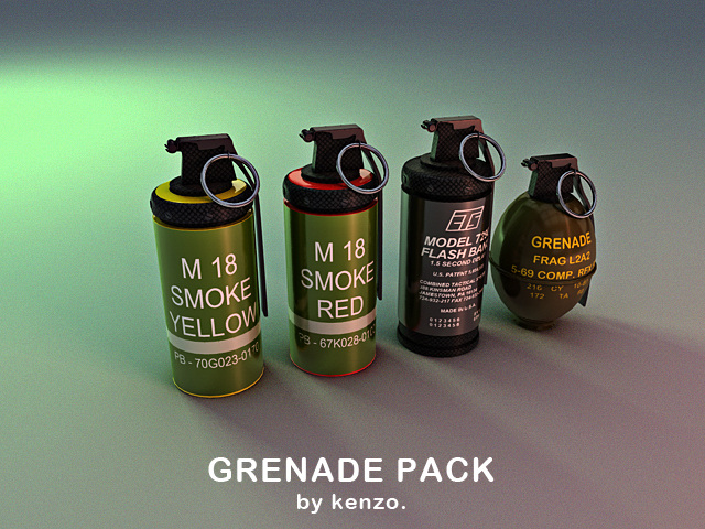高细节模型 一组手榴弹 pack grenade 军事模型 手榴弹 陆军武器库 3d模型素材 其他3d模型