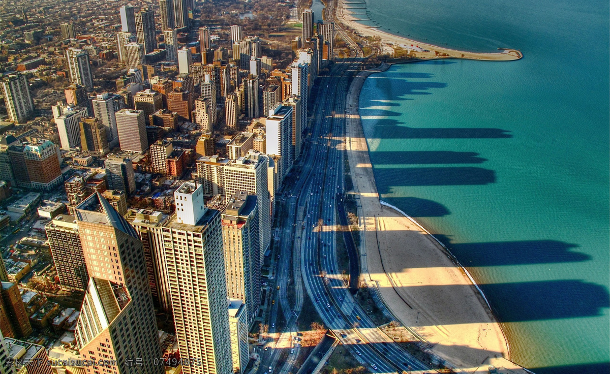 芝加哥 北美 俯瞰 高清 精美 大图 湖 沙滩 道路 高楼群 世界 著名 标志性 建筑 风光摄影 建筑摄影 建筑园林