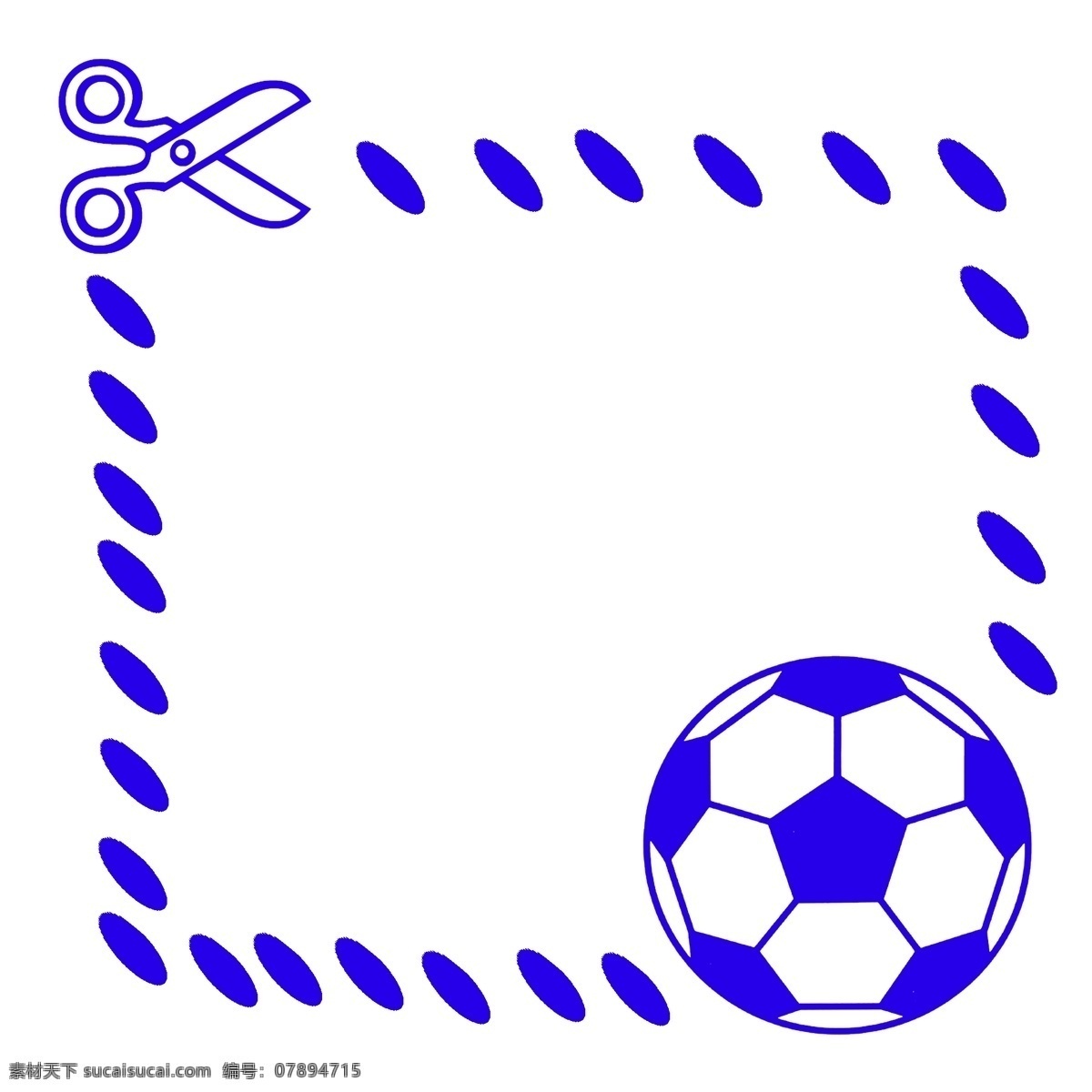 蓝色 足球 边框 插画 漂亮 手绘足球边框 卡通足球边框 足球边框装饰 唯美足球边框